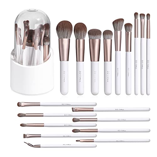 BS-MALL Makeup Brushes18 Pcs Premium Synthetic Powder Foundation Blush Contour Concealers Lip Brushes with Brush Holder Package for Gift （White)