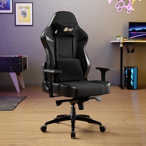 Green Soul® Monster Ultimate Series T | Multi-Functional Ergonomic Gaming & Office Chair| Premium Spandex & PU Leather Fabric | Adjustable Neck, Lumbar Pillow | 4D Adjustable Armrests (Full Black)